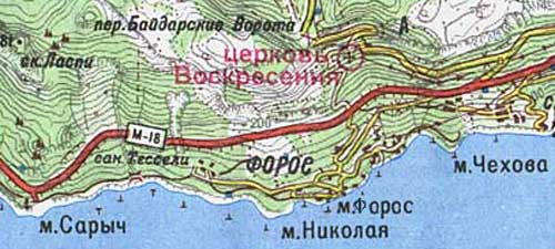 Форос на карте