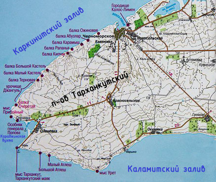 Карта Тарханкутского полуострова